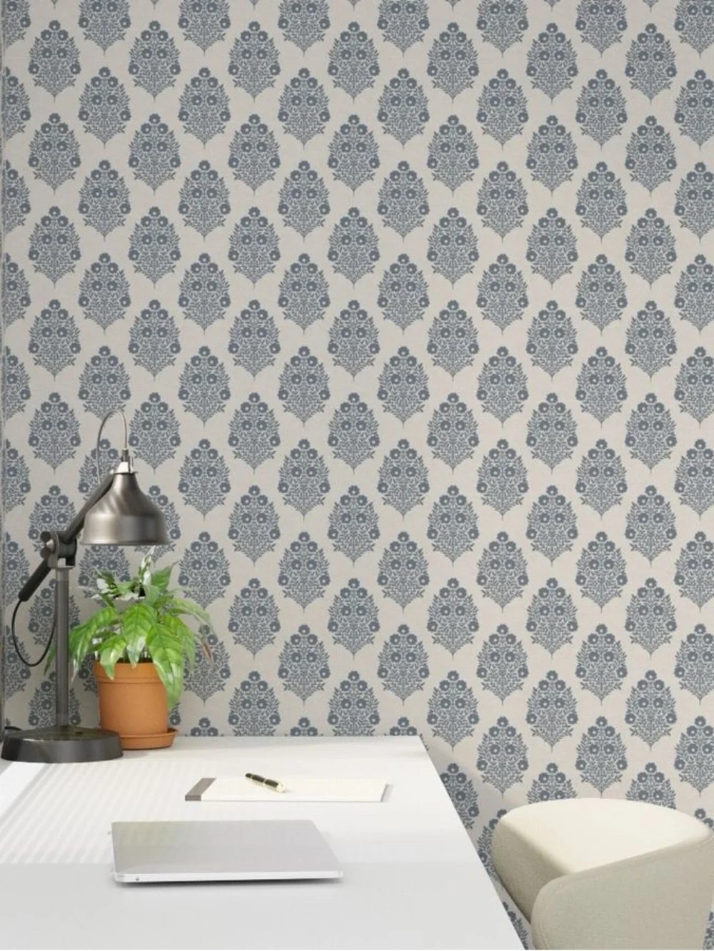 Peel & Stick Wallpaper in Blue Grey & Linen Heritage Floral 2x9 Panels